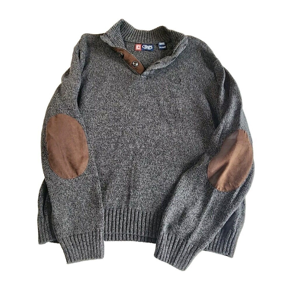 Chaps Mens Long Sleeve Quarter Button Sweater Sz XL 100% Cotton